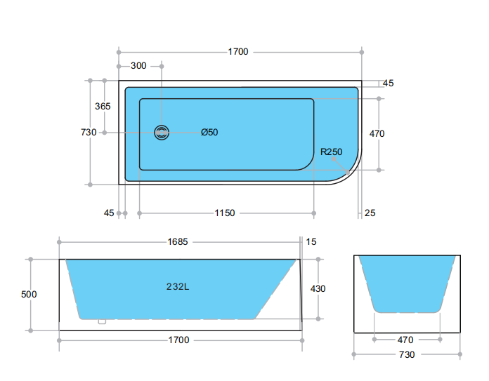 BATHTUB | KDK Corner KBT-6 Back To Wall