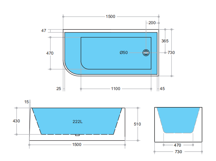 BATHTUB | KDK Corner KBT-6 Back To Wall