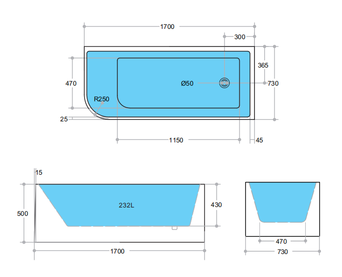 BATHTUB | KDK Corner KBT-6 Back To Wall