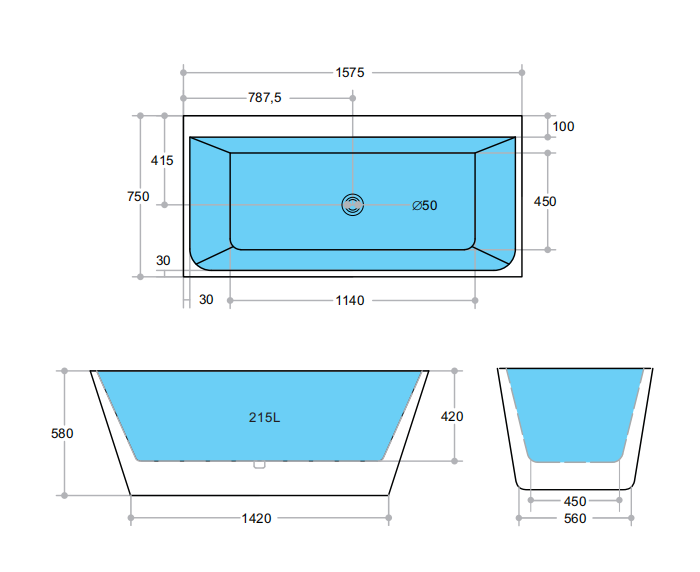 BATHTUB | KDK Avis KBT-7 Back to Wall/Free Standing Bathtub