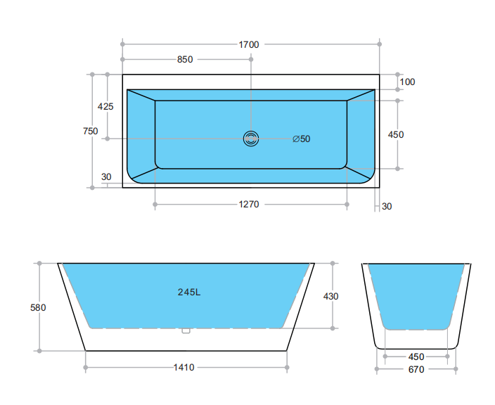 BATHTUB | KDK Avis KBT-7 Back to Wall/Free Standing Bathtub