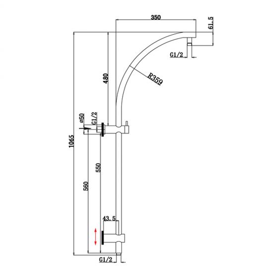 SHOWER ARM | Round Top Inlet Shower Rail