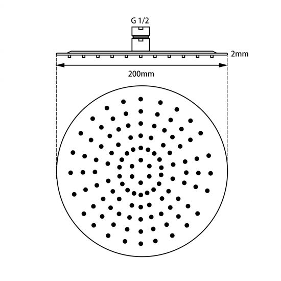 SHOWER HEAD | Super-slim Round Rainfall Shower Head 200mm