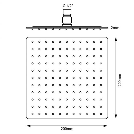 SHOWER HEAD | Super-slim Square Rainfall Shower Head 200mm